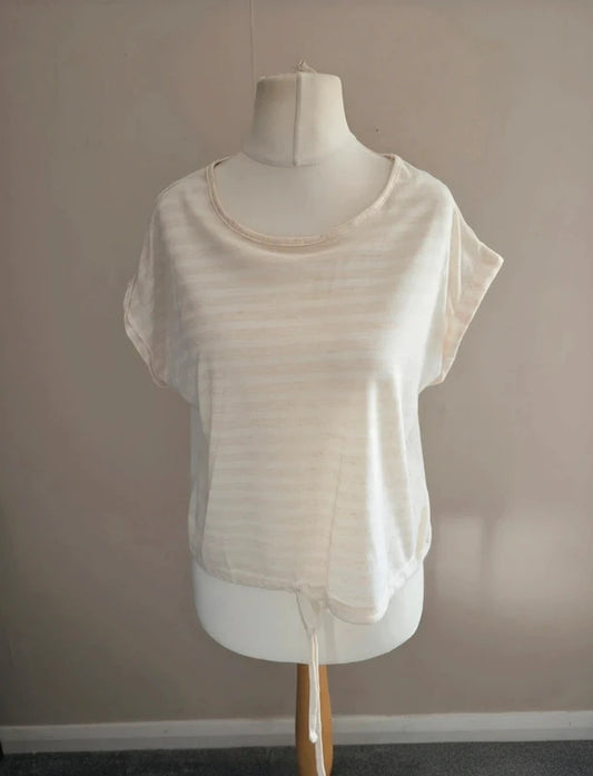 Pep & Co White & Beige Striped Short Sleeved Tie-Waist T-Shirt Size 8