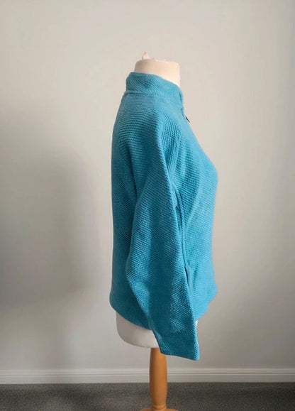 Weird Fish Teal Quarter Zip Textured Jumper M Size 10-12