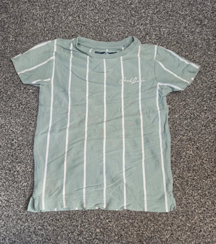 Next Baby Boys Mint Sage Green & White Vertical Striped "Cool Dude" T-Shirt Age 18-24 Months