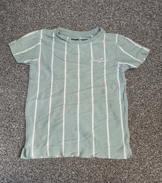 Next Baby Boys Mint Sage Green & White Vertical Striped "Cool Dude" T-Shirt Age 18-24 Months