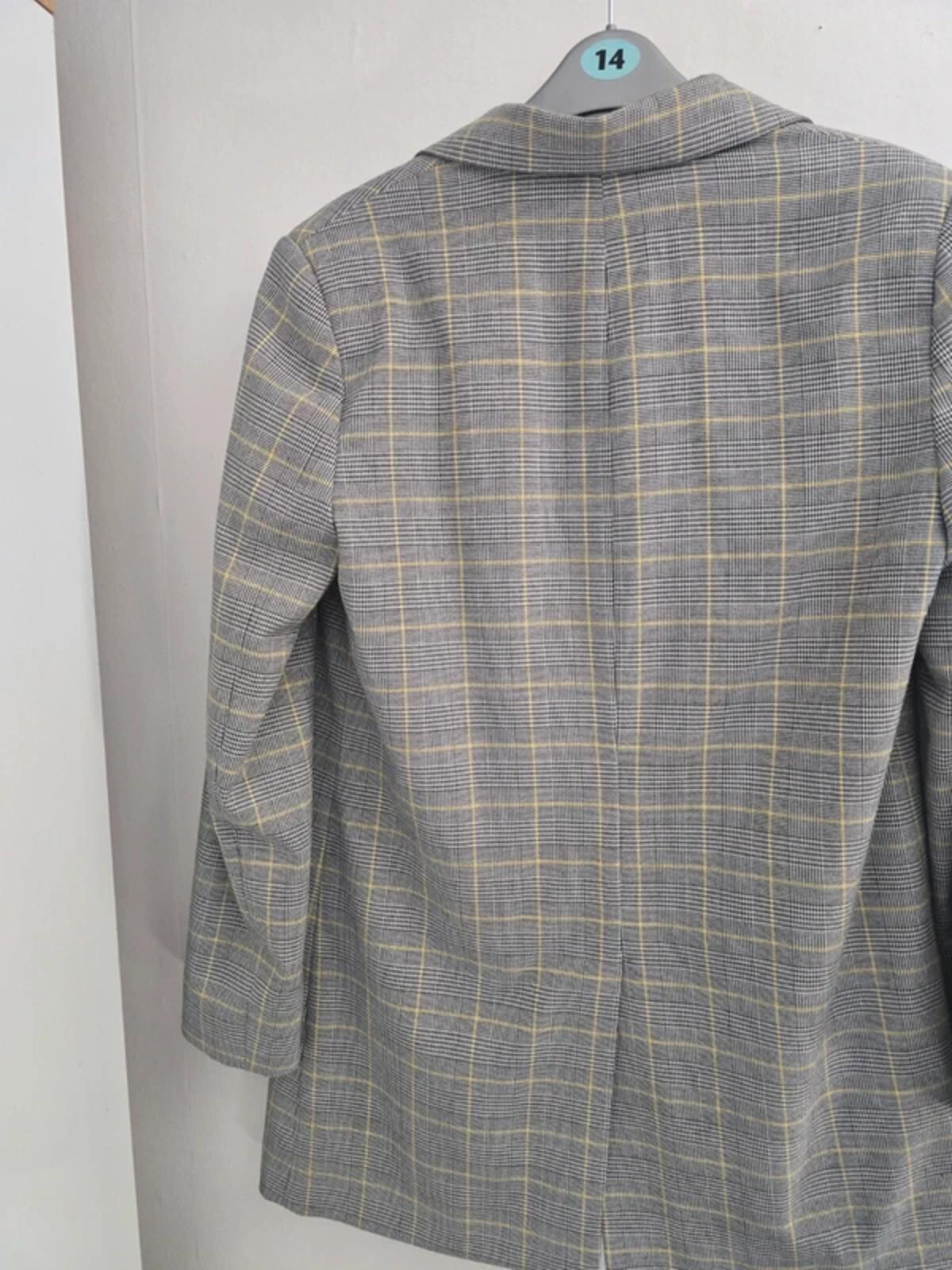 Marks & Spencer Grey & Yellow Checked Oversized Blazer - Size 10