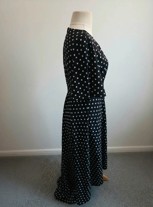 Emery Rose Black & White Polka Dot Asymmetric Dress –  L (Size 12)