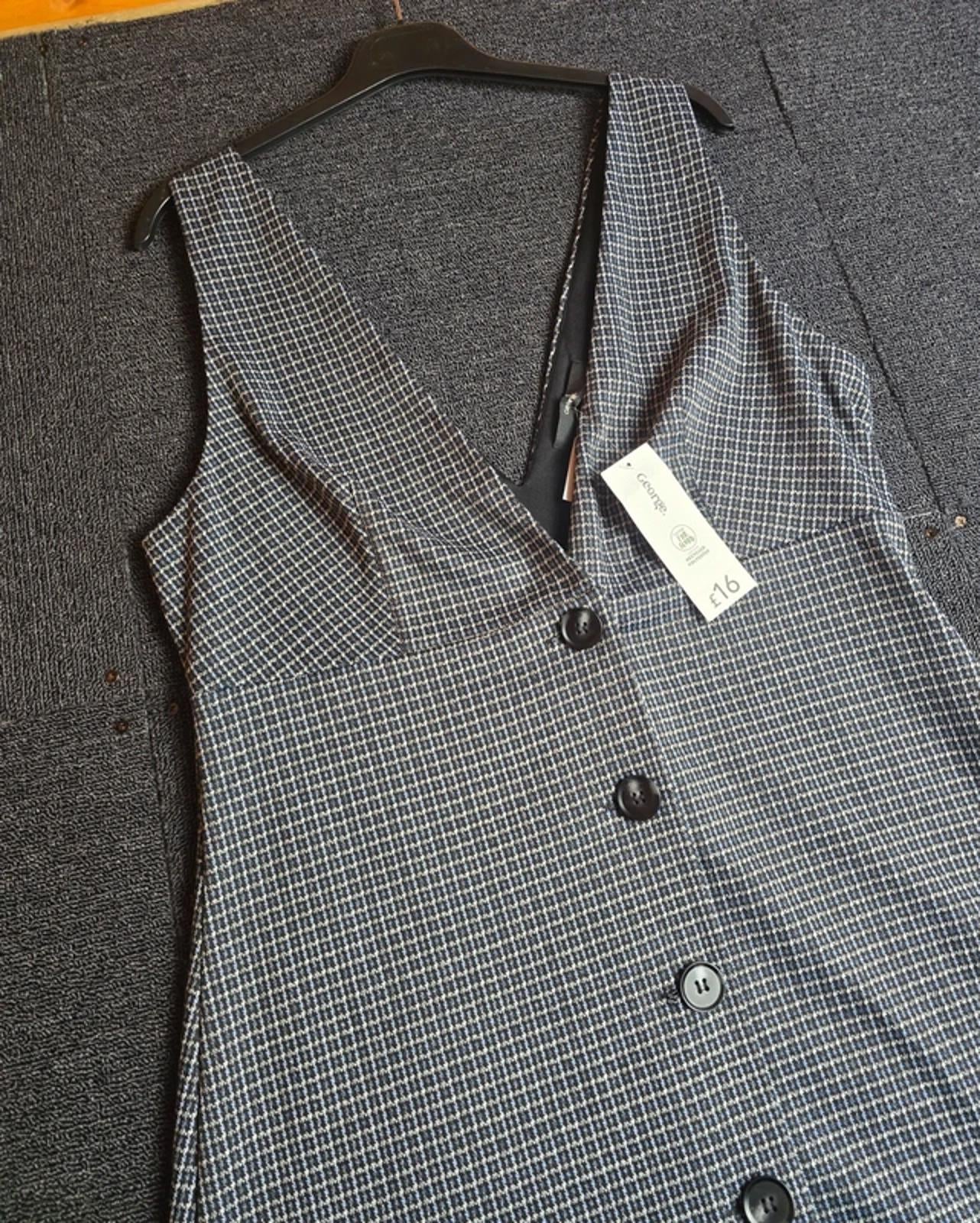 George Checked Pinafore Dress Black/Navy NWT Size 12 (14) RRP £16