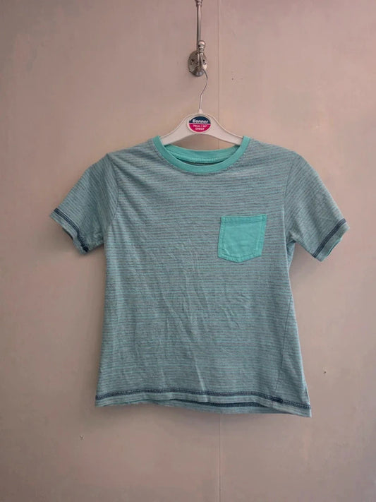 Nutmeg Boys Green & Grey Striped Short Sleeved Cotton T-Shirt Age 7-8 Yrs