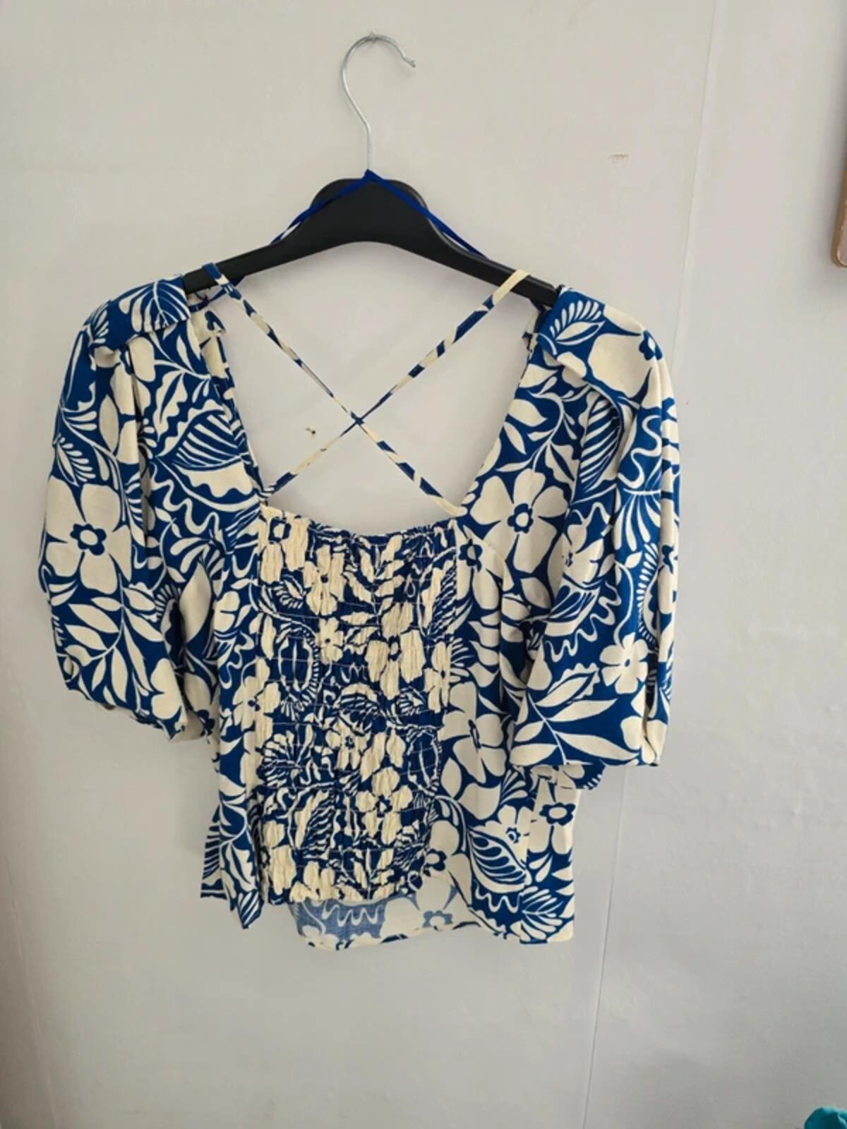 Tu Blue & White Floral 2-Piece Co-Ord Outfit Size 14 Reg