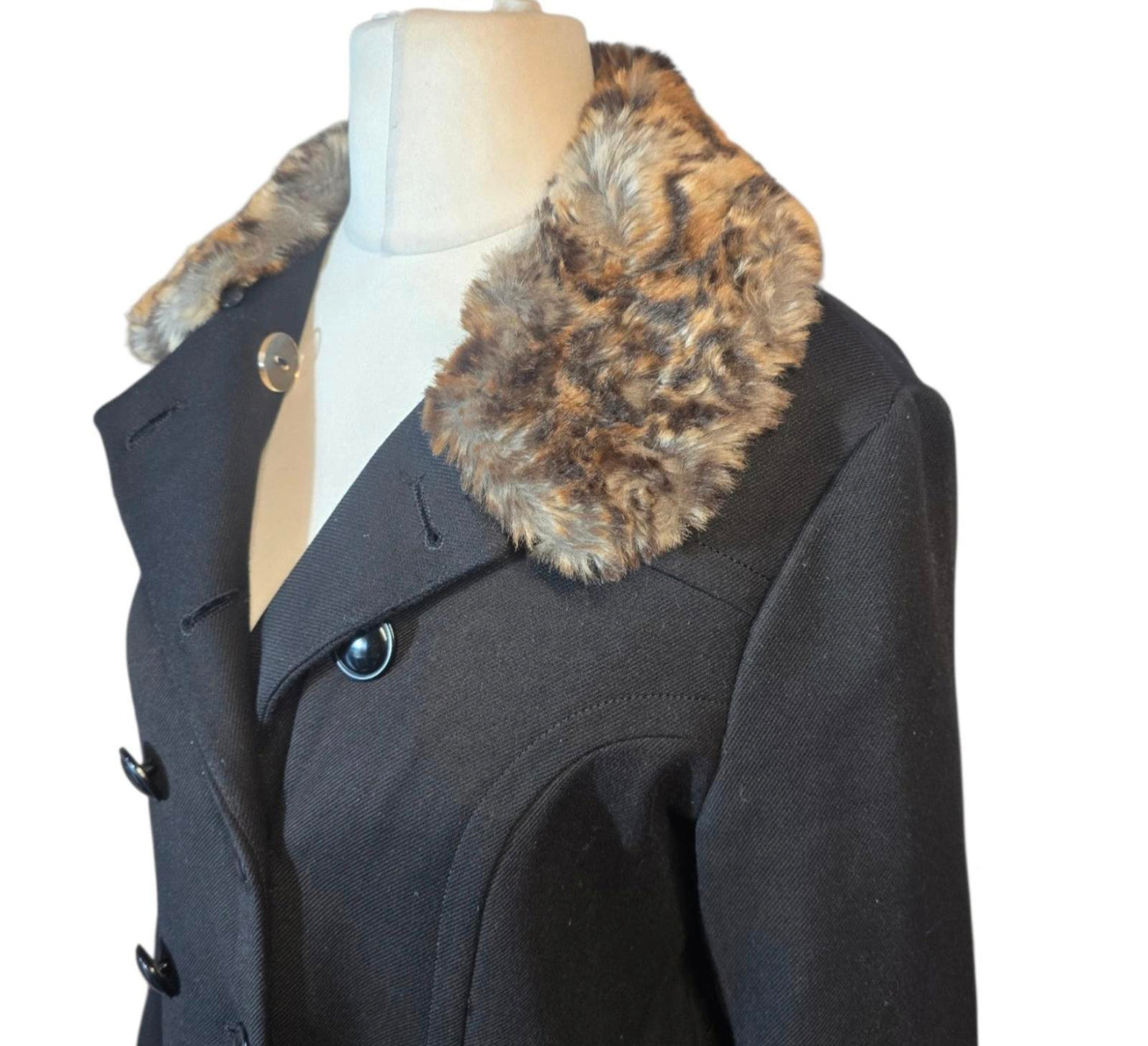 Next Coat Black Size 14 Faux Fur Collar Smart Causal