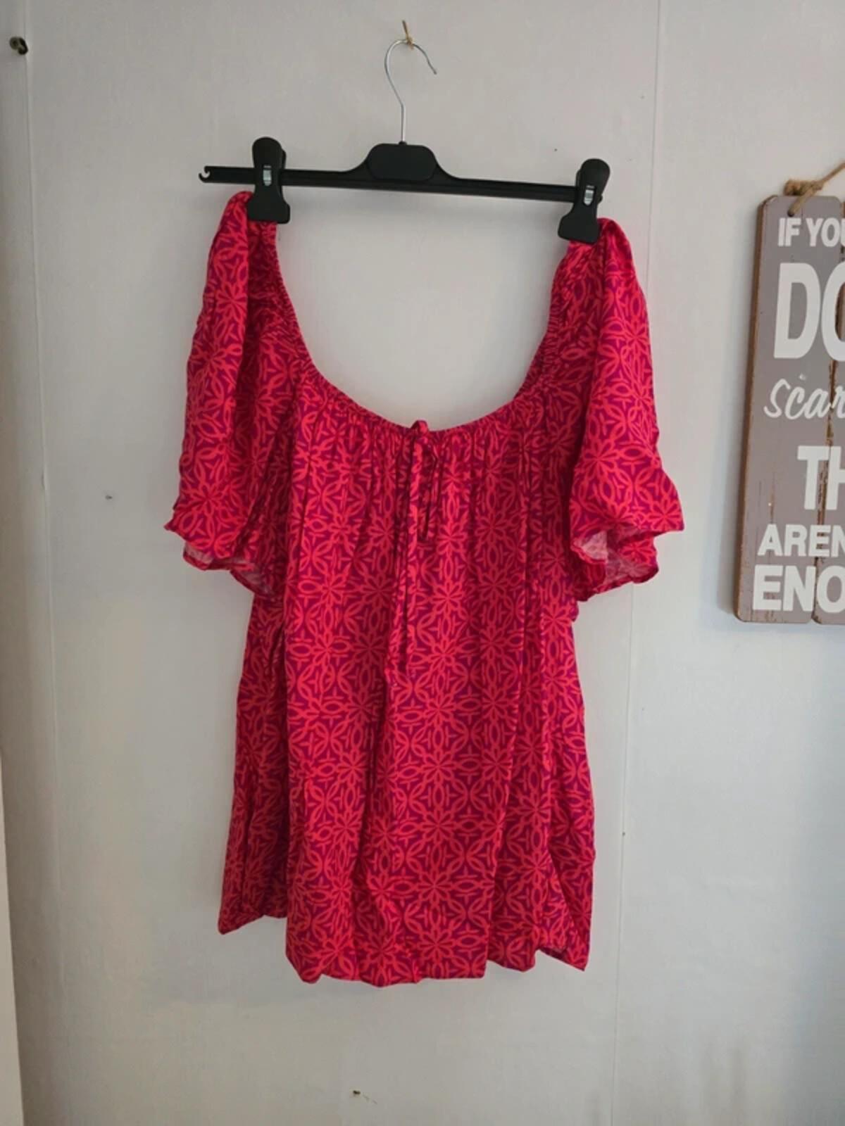 Matalan Red & Purple Patterned Off-The-Shoulder Top Size 16