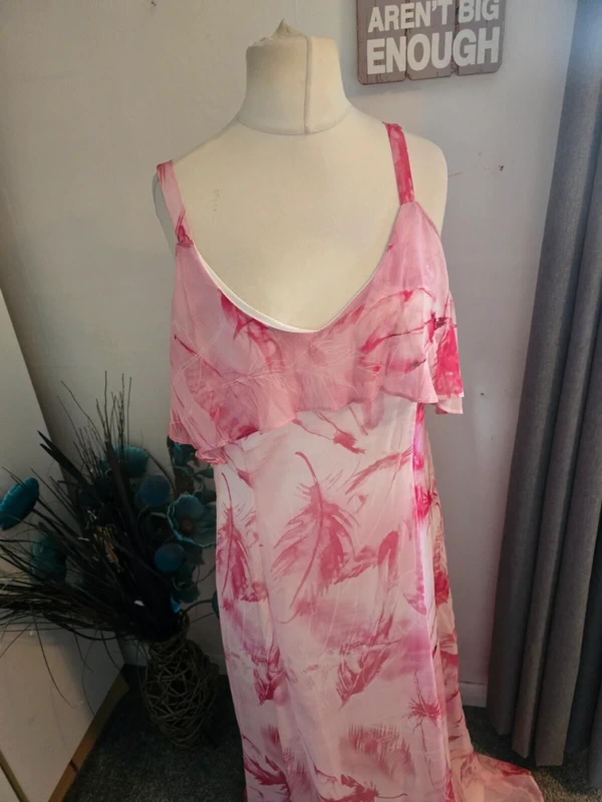Roman Pink & White Layered Maxi Dress Size 14