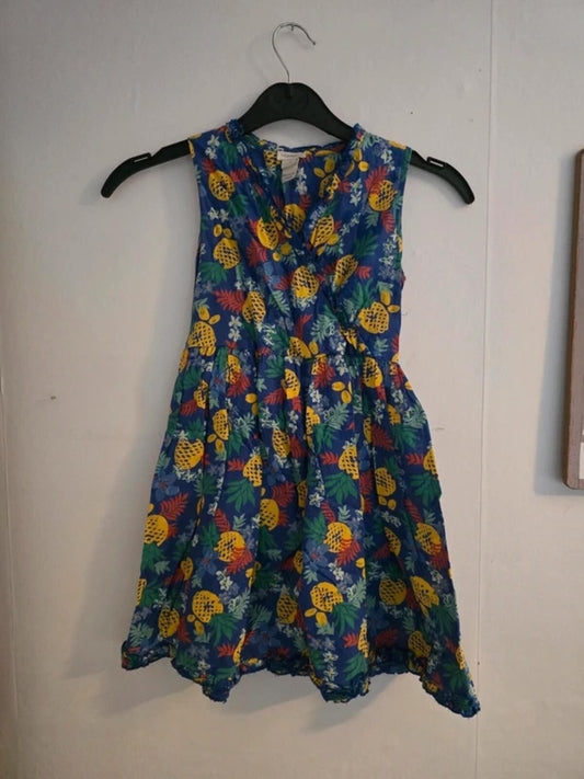 Monsoon Girls Blue Tropical Pineapple Cotton Dress Age 6 Years
