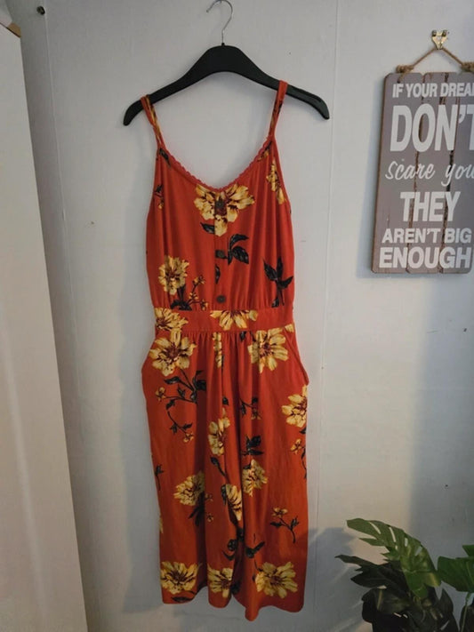 Bobbie Brooks Orange Floral Cropped Jumpsuit Med Size 12-14