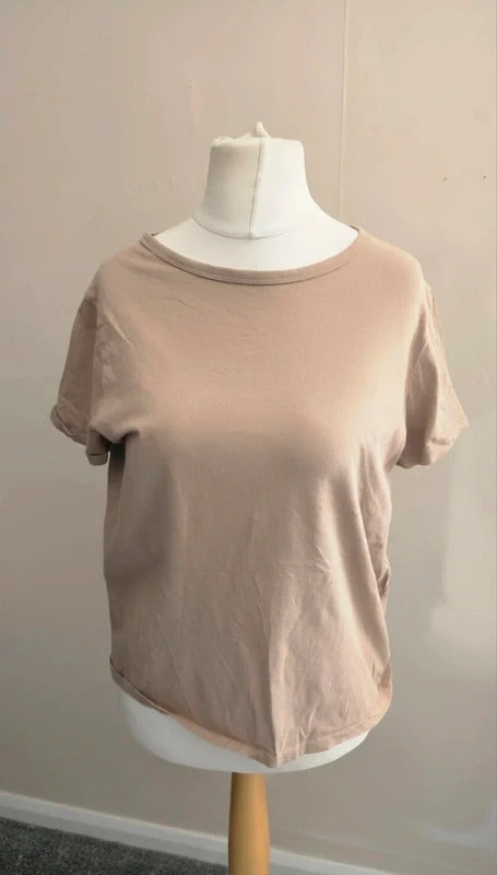 F&F Beige Short Sleeve Relaxed Fit Cotton T-Shirt Size 14
