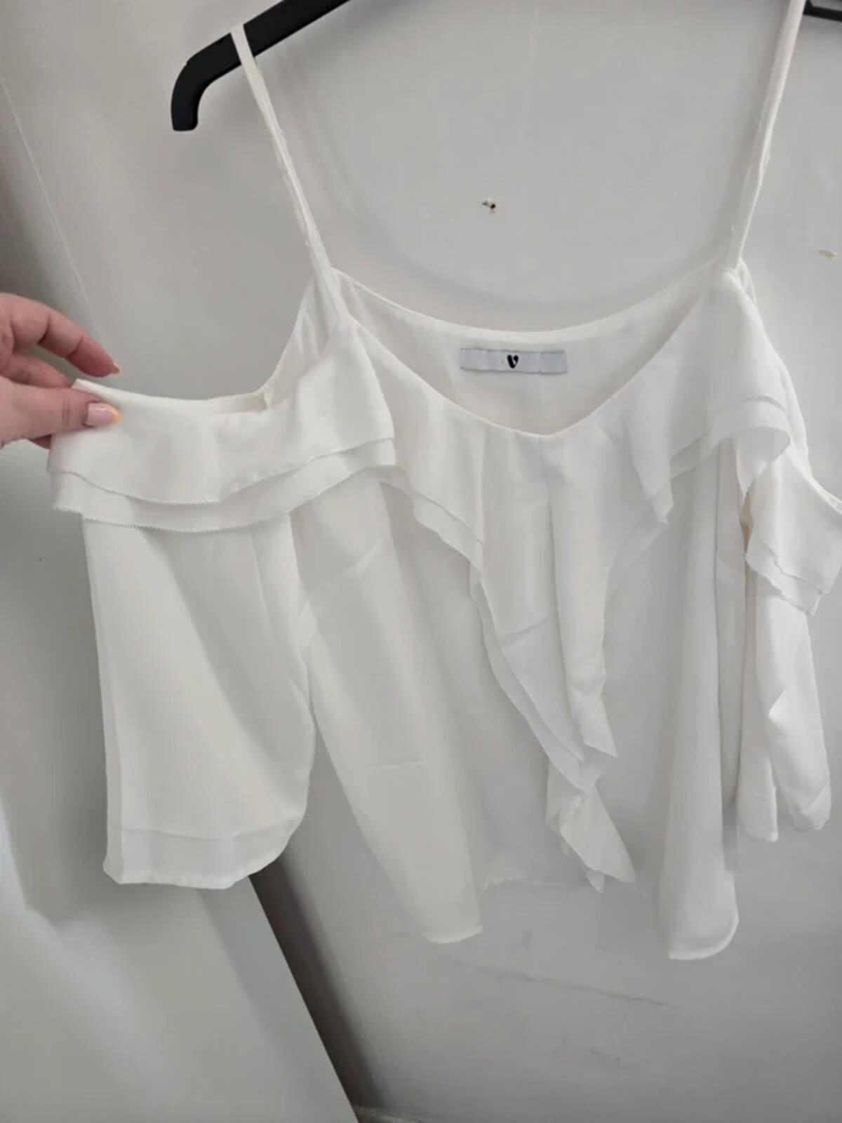 Very Ladies White Off The Shoulder Frill Top Size 14