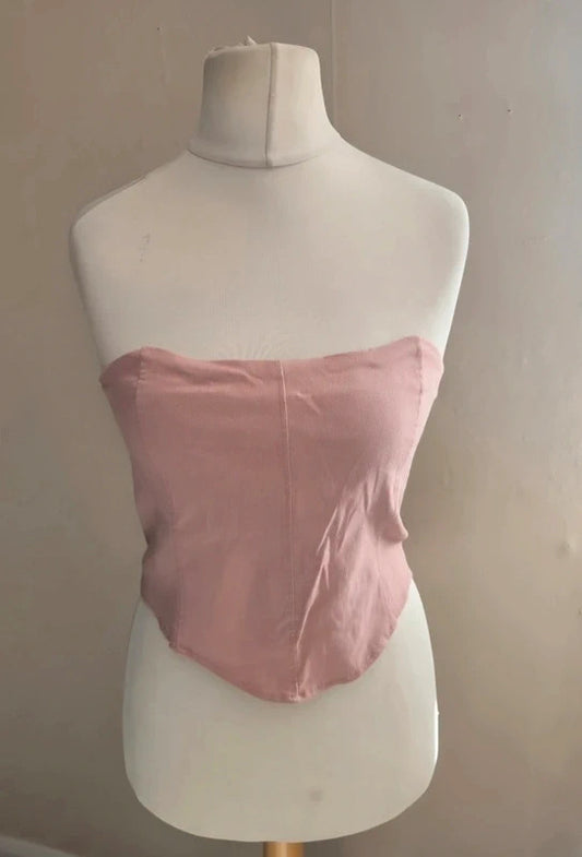 Boohoo Light Pink Structured Zip Back Corset Top NWT Size 12