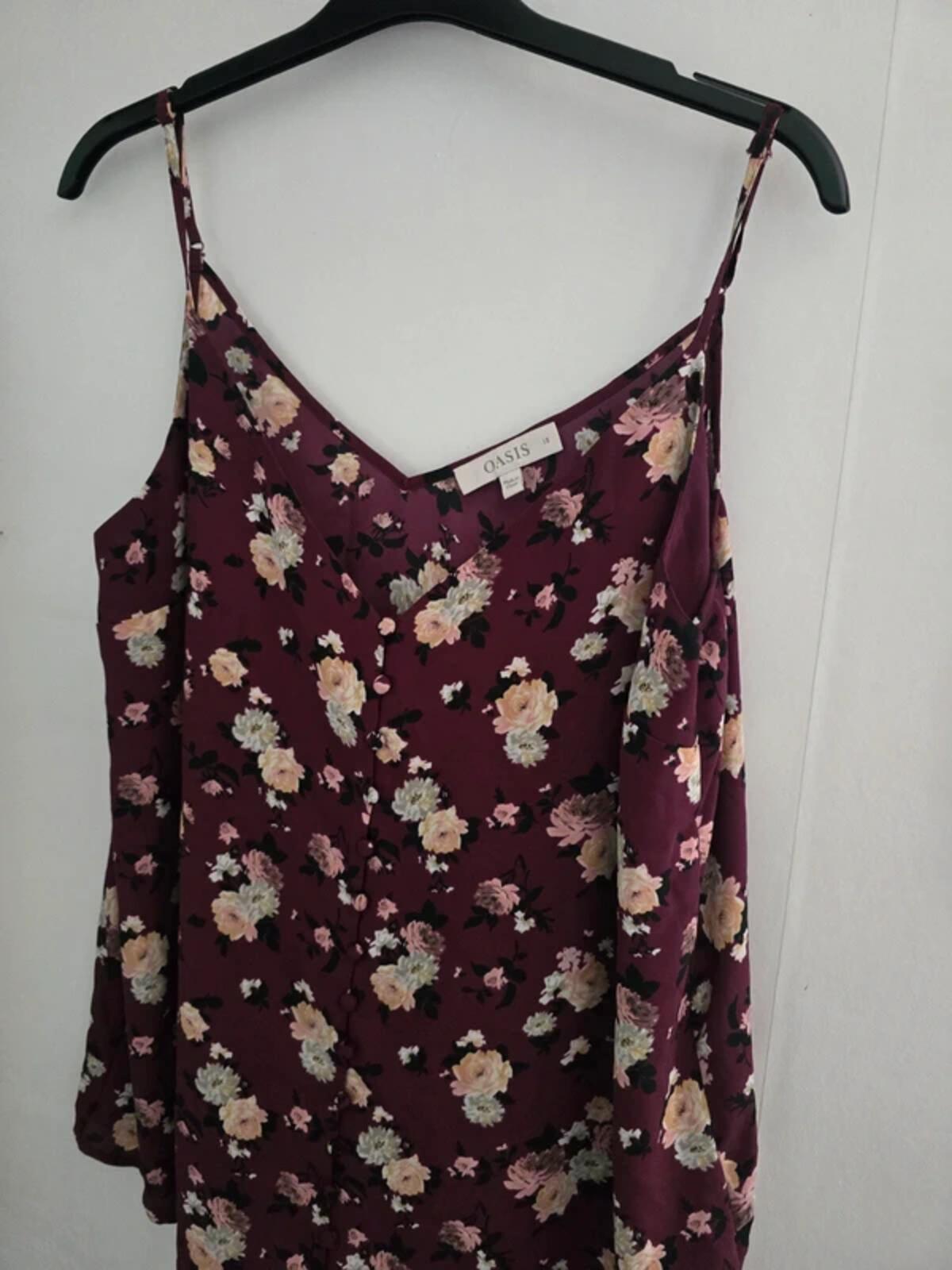 Oasis Purple Floral Button-Front Layered Cami Top Size 18