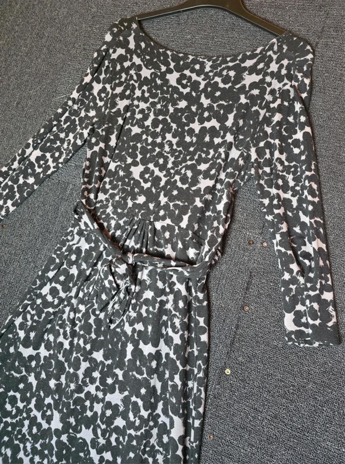Monsoon Floral Wrap Midi Dress Black & Grey Size 12 Bodycon Smart Causal