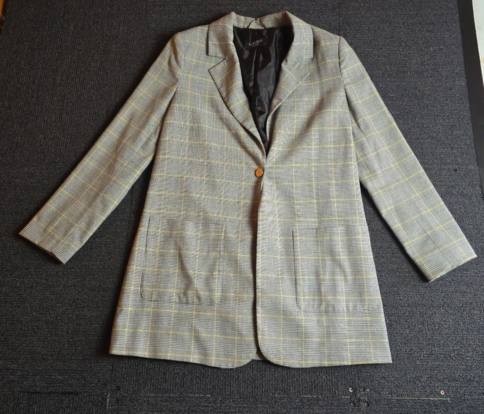 M&S Grey & Yellow Check Oversized Blazer Size 10 – Smart Layering Piece