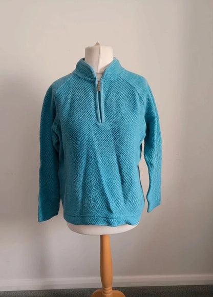 Weird Fish Teal Quarter Zip Textured Jumper M Size 10-12
