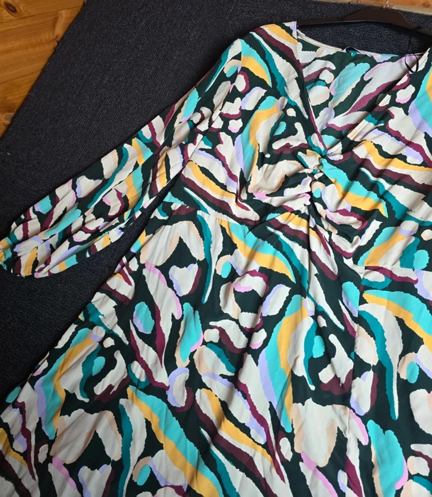 Tu Abstract Print Midi Dress Multicolour Size 22 Ruched Front Slit