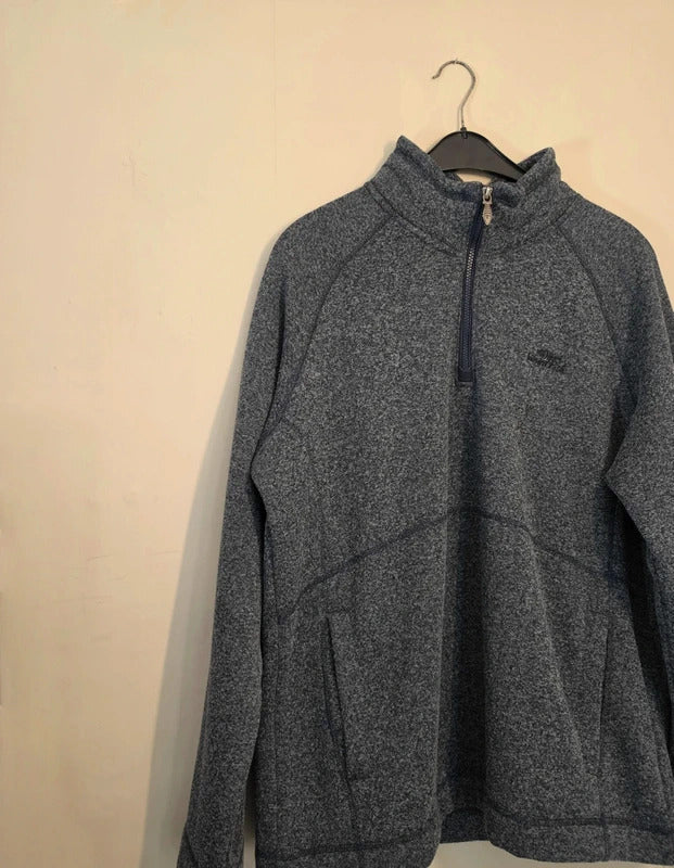 Weird Fish Navy Grey Marl 1/4 Zip Fleece Jumper Kangaroo Pocket Size XL