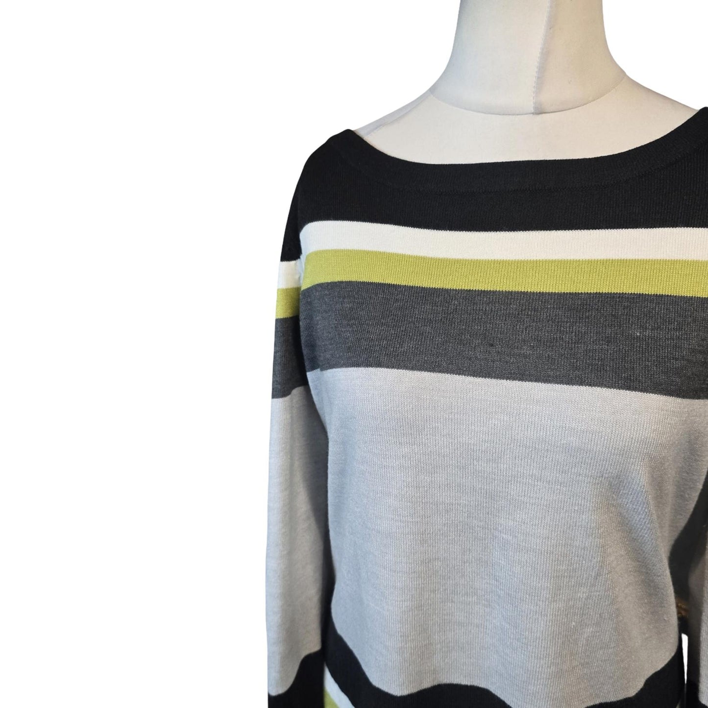 George Striped Jumper Dress Size 16 Black Grey Green Knit