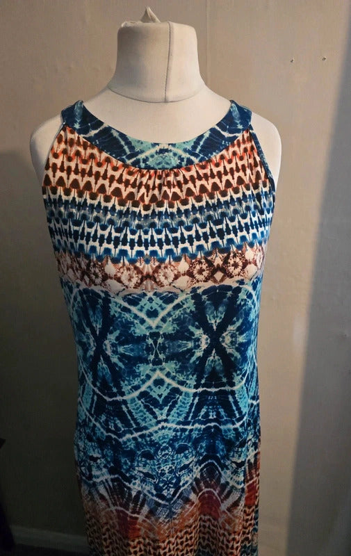 Wallis Blue Multicoloured Patterned Sleeveless Bodycon Maxi Dress Size 14