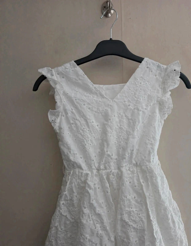 SHEIN Girls White Broderie Anglaise Frilly Summer Dress – 8 Years
