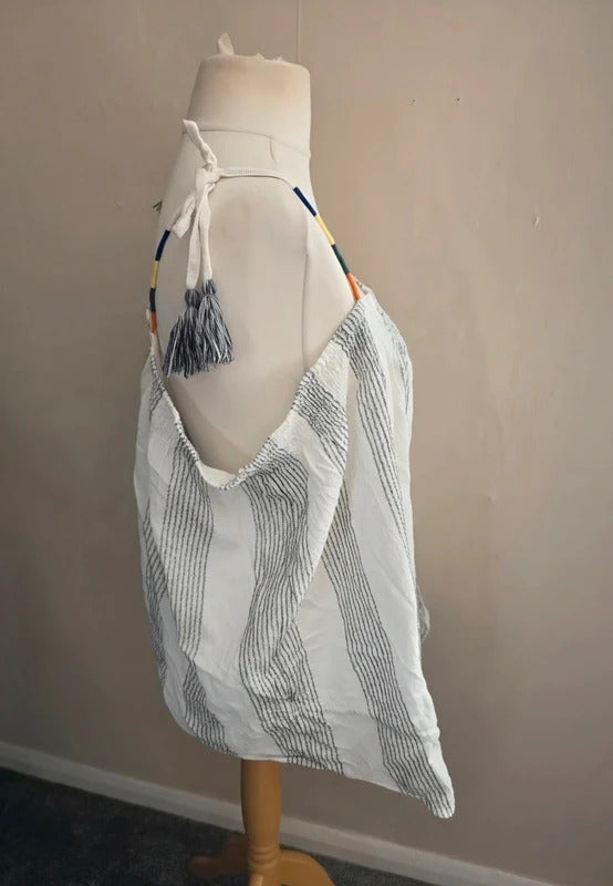 JD Williams White & Black Striped Tie Sleeve Drawstring Cami Top Size 28