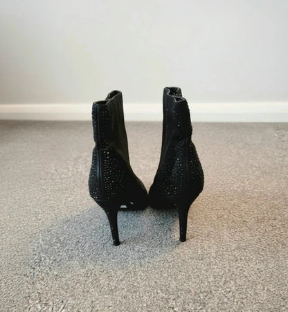Dune 837olitta Black Embellished Pointed Toe Stiletto Ankle Boots Size 6