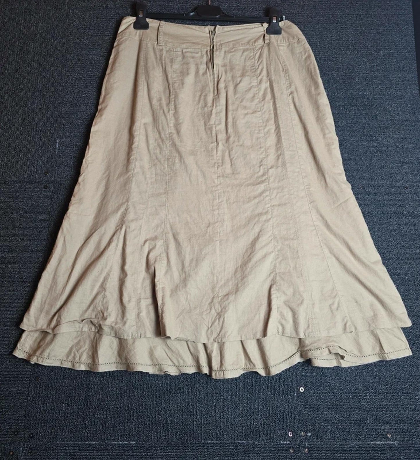 Steilmann Beige Cotton Flared Midi Skirt Layered Zip Back