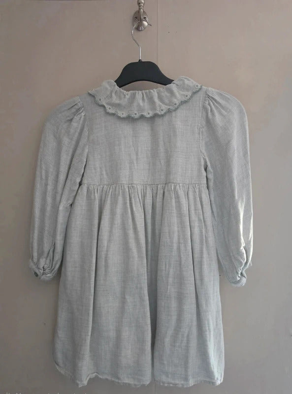 Primark Girls Light Sage Green Frilled Collar Floral Dress Age 6-7 Years