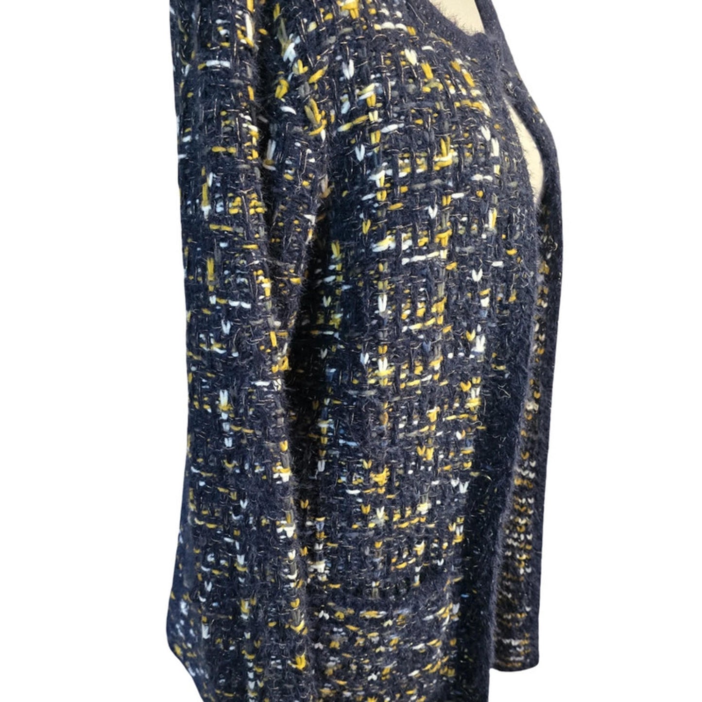 Cerulean Chunky Knit Cardigan Navy & Mustard Size 12/14 Oversized Causal