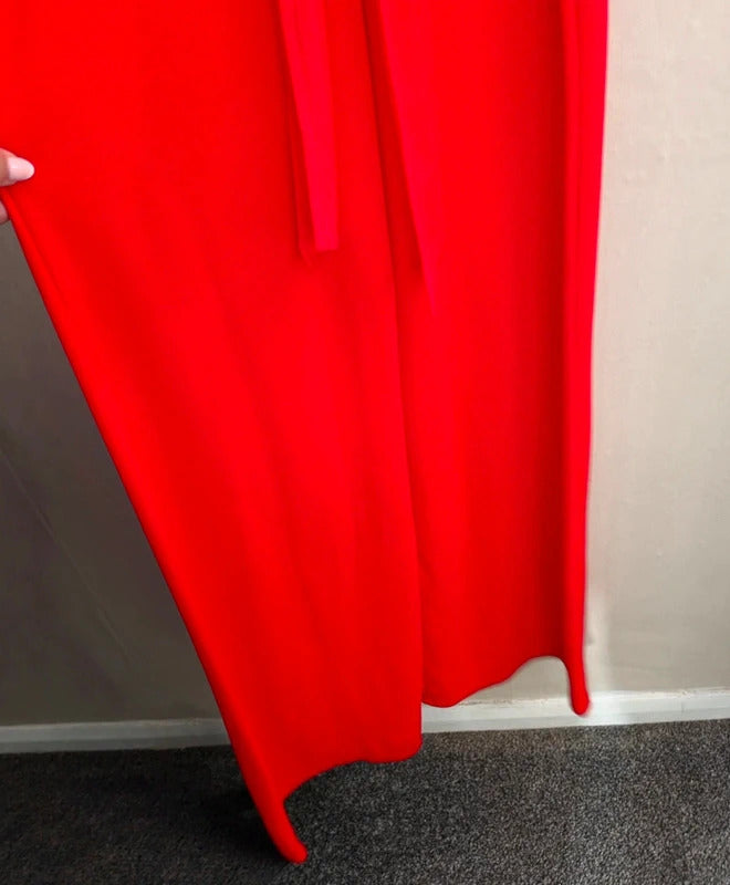 PrettyLittleThing Red Belted Short-Sleeved Flared Jumpsuit Size 10
