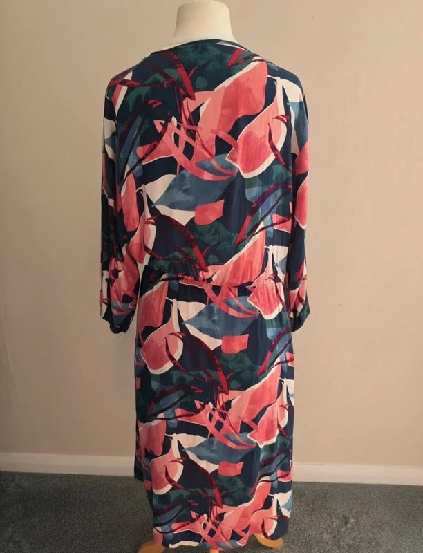 Ulla Popken Multicoloured Abstract Floral V-Neck Wrap Midi Dress Size 22 (EU 50)