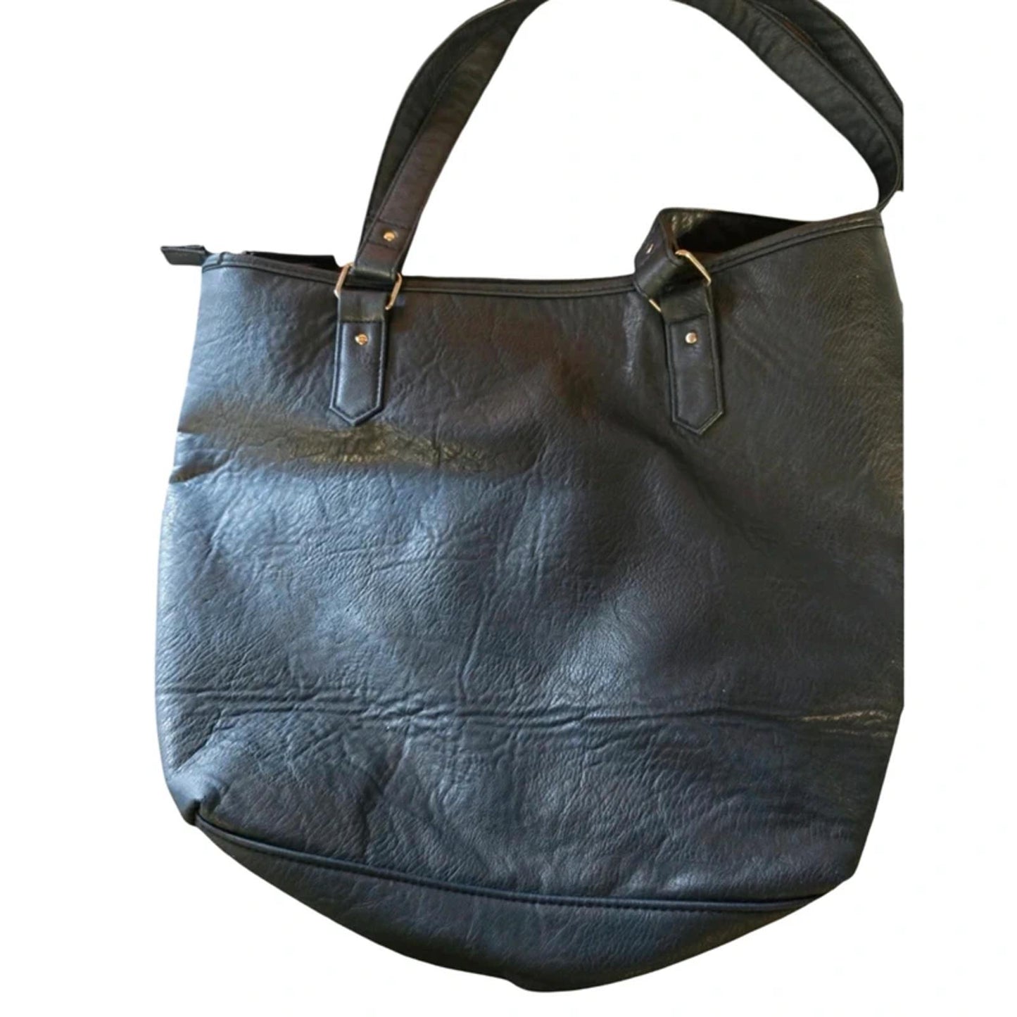 Isle Navy Faux Leather Shoulder Tote Bag With Outer Zip Pocket