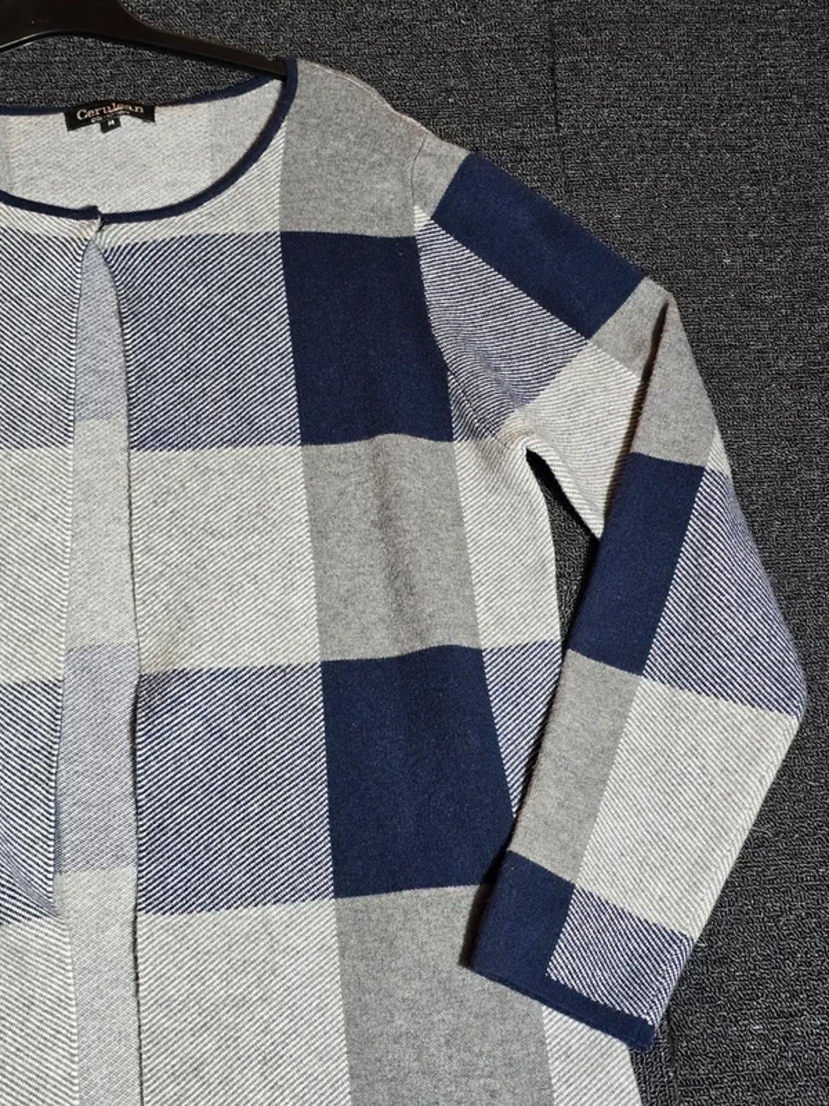Cerulean Collection Navy Grey Checked Cardigan UK Size 12-14 Knit One Button