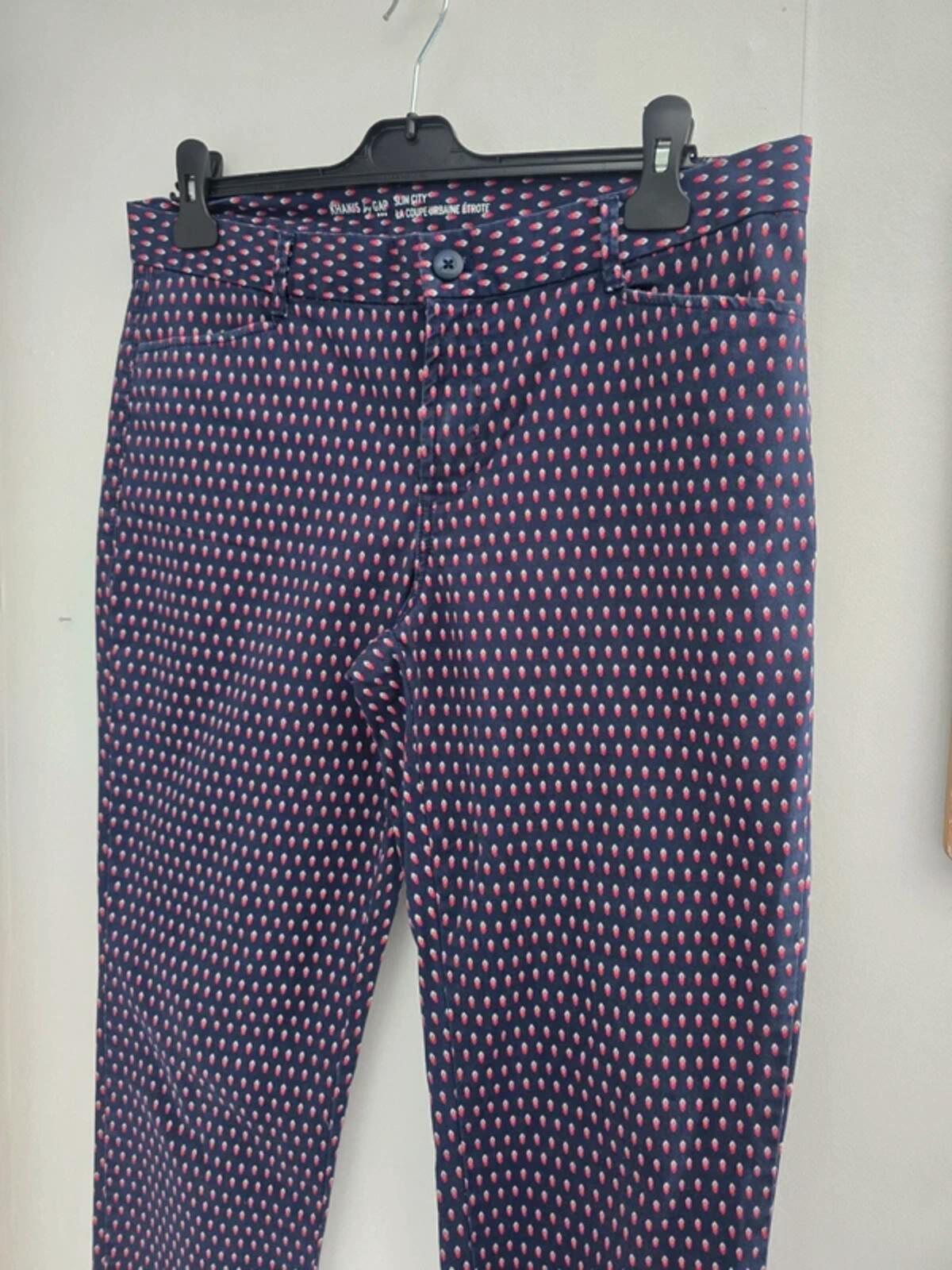 GAP Women's Navy Blue & Pink Polka Dot Cropped Khaki Trousers Size 10 Reg