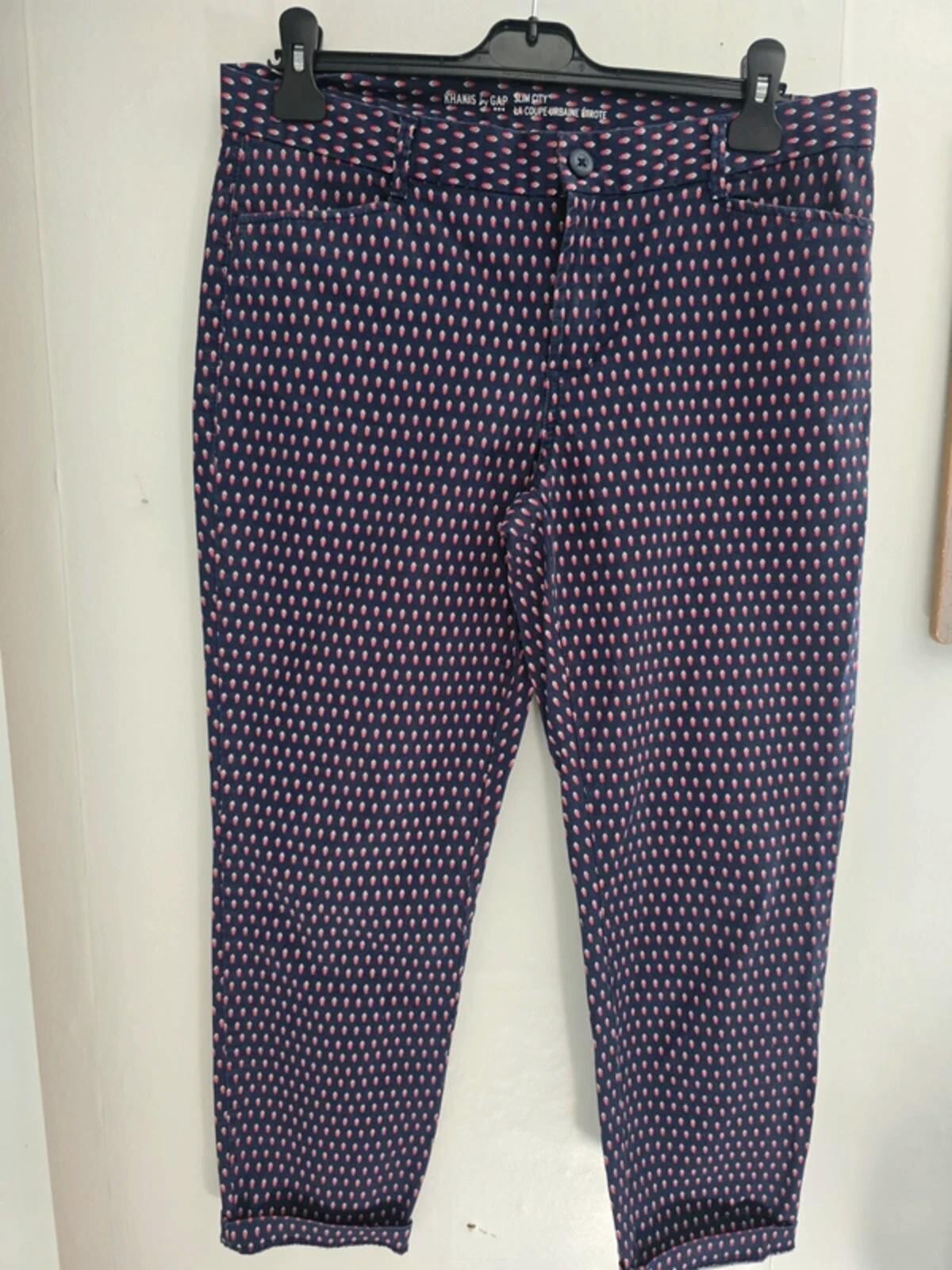 GAP Women's Navy Blue & Pink Polka Dot Cropped Khaki Trousers Size 10 Reg