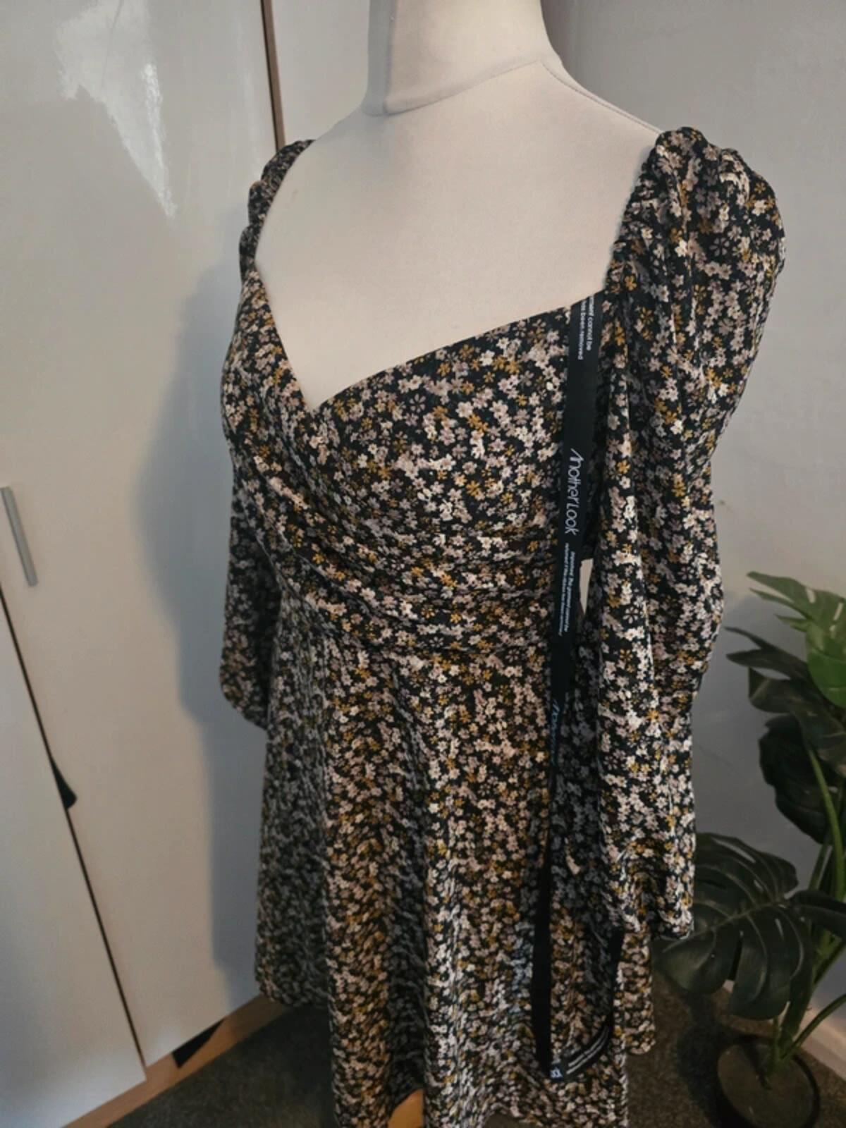 NWT Anotherlook Black & Beige Off The Shoulder Flared Dress Size 12