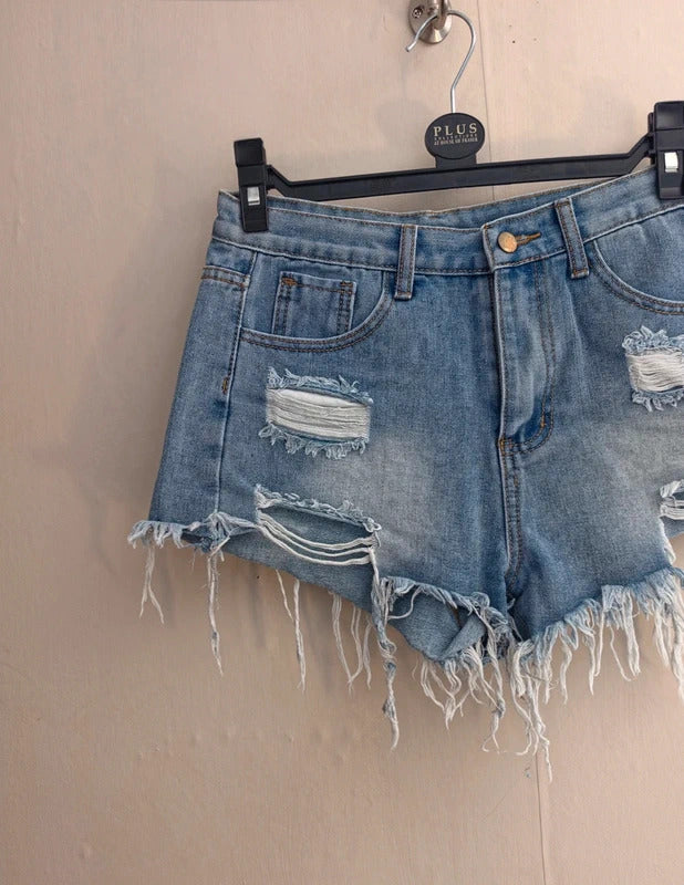 Shein Blue Ripped Frayed Denim Hotpants Shorts Small Size 8
