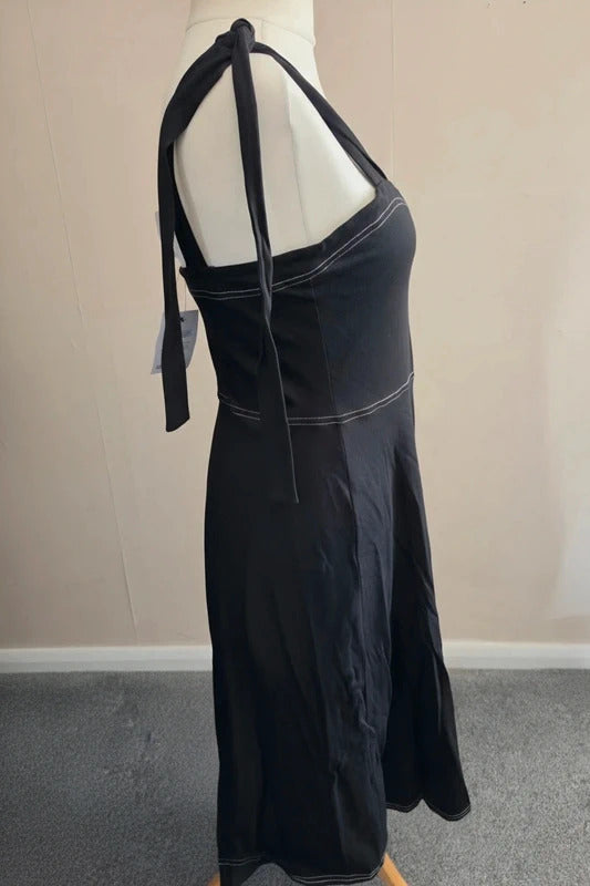 ASOS Black Embroidered Cotton Midi Dress NWT Size 12