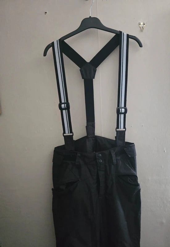 Decathlon Men's Black & White Lined Ski Trousers with Removable Braces Size M