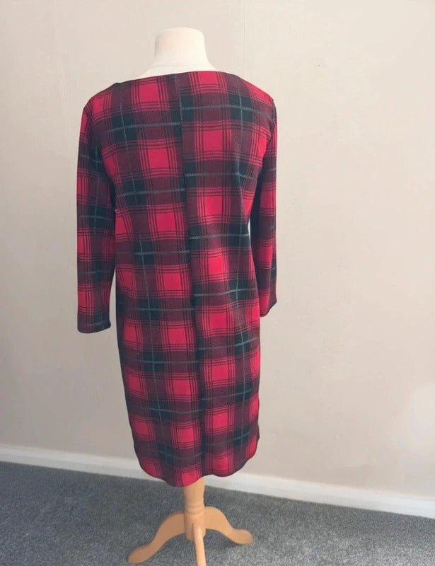 Primark Red & Black Tartan A-Line Knee-Length Dress Size 10