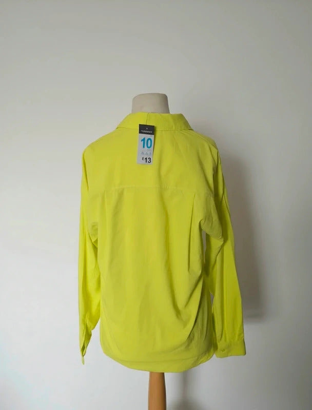 Primark Neon Lime Green Oversized Long Sleeve Button-Up Shirt Size 10 New