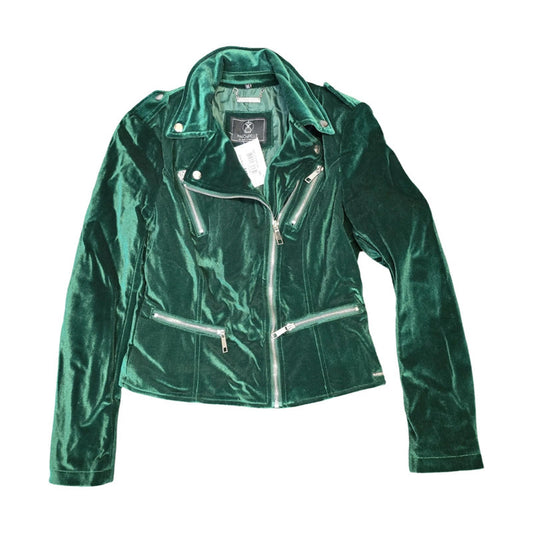 Rino & Pelle Green Velvet Biker Jacket Size 8 Zip Up Lined New