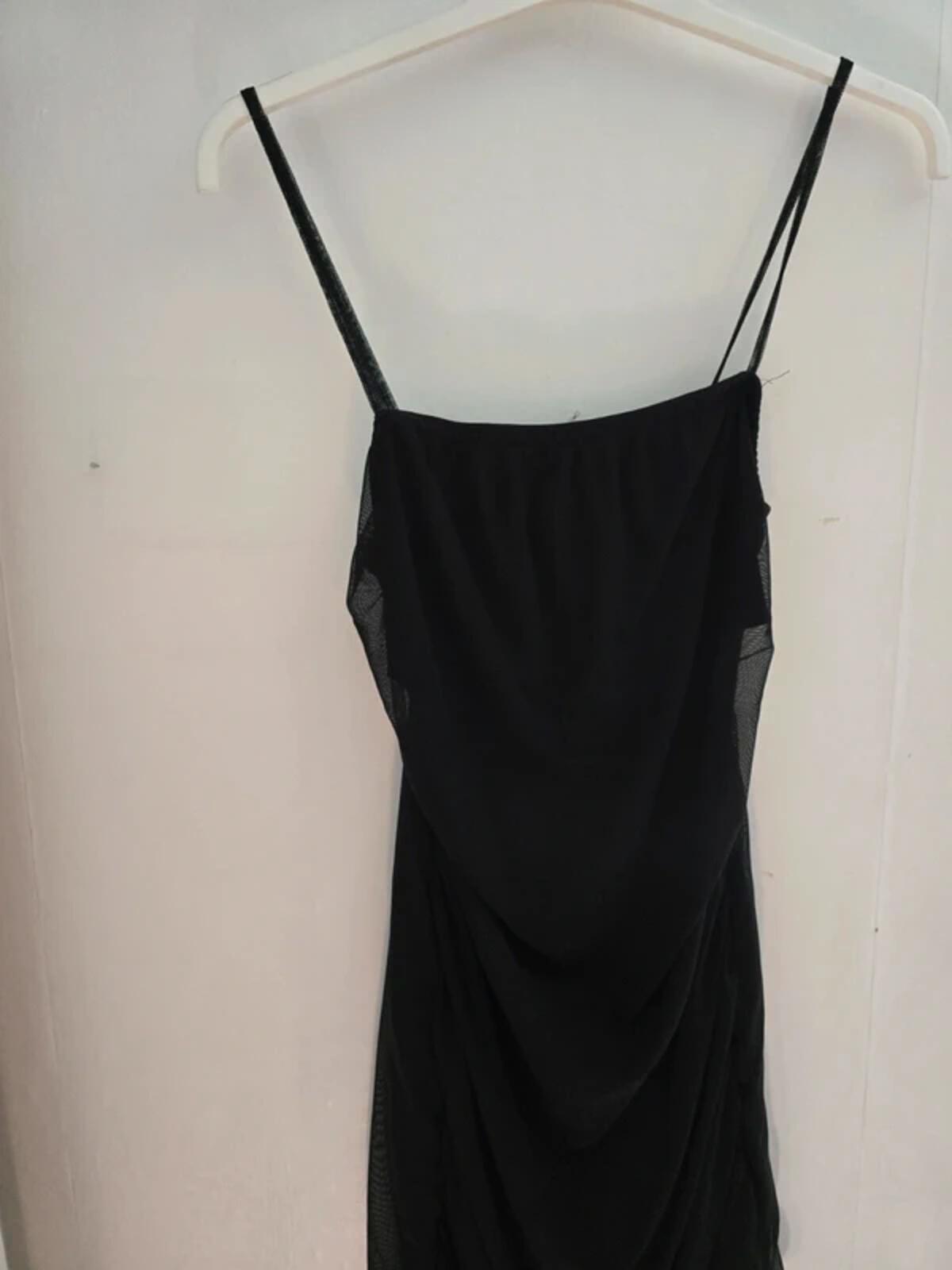 Femme Luxe Black Ruched Sheer Panel Bodycon Mini Dress Size 12