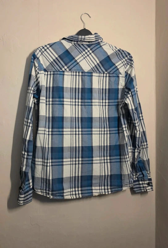 Men's Weird Fish Blue & White Checked Long Sleeve Shirt Size M