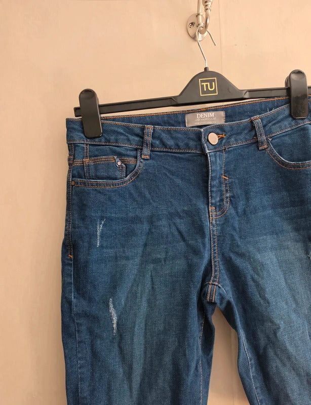 Dorothy Perkins Mid Blue Ripped Distressed Denim Bermudas Shorts Size 12