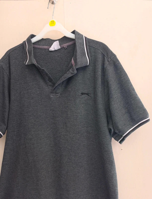 Slazenger Men's Grey Short Sleeved Polo Shirt Logo Size Large
