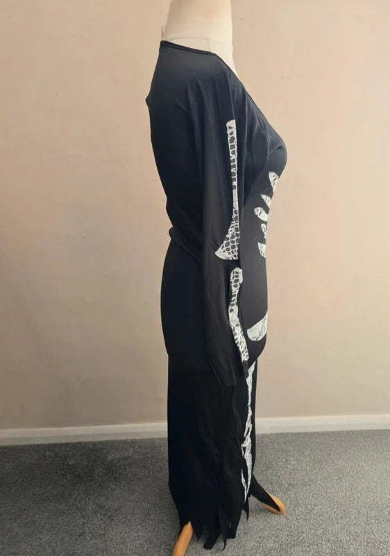 Smiffys Ladies Skeleton Tube Dress with Long Sleeves Halloween Fancy Dress