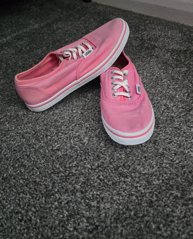 Vans Girls Pink Lace Up Canvas Skate Trainers Shoes Size UK 3